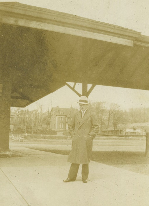 Jimmy standing under a shelter
