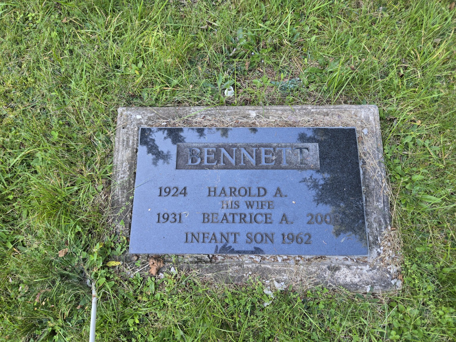 Memorial photograph: Harold A. & Beatrice A. Bennett; infant son. Credit PIHS.